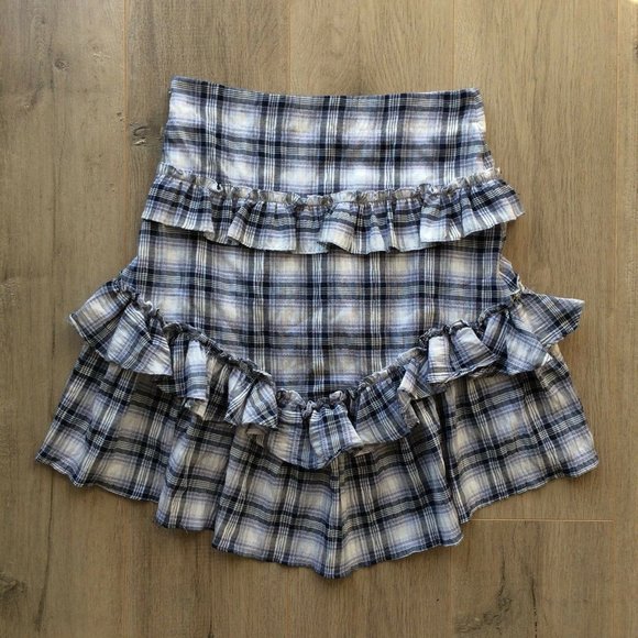 Max Studio London Blue Plaid Ruffled Plaid Skirt - Picture 6 of 6